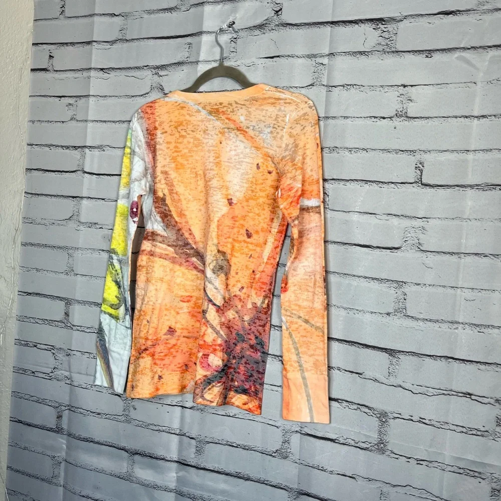 Before + Again Orange Red Graphic Long Sleeve Crew Shirt True to Size Women’s S - Picture 9 of 15
